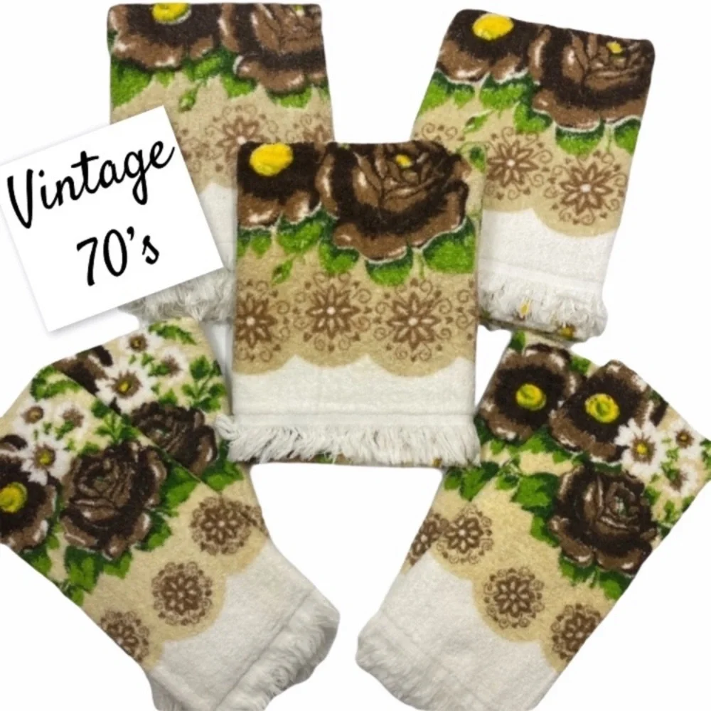 Vintage 70s Cannon Towels Authentic 1970s Vintage Bath Decor Bundle Set Floral